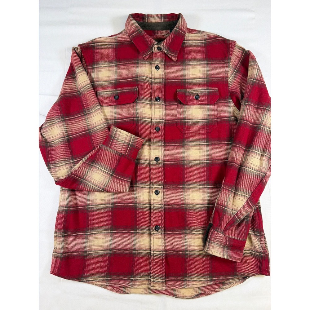 Orvis Mens Red Plaid Fleece Lined Flannel Shirt Jacket Size Large 1312517